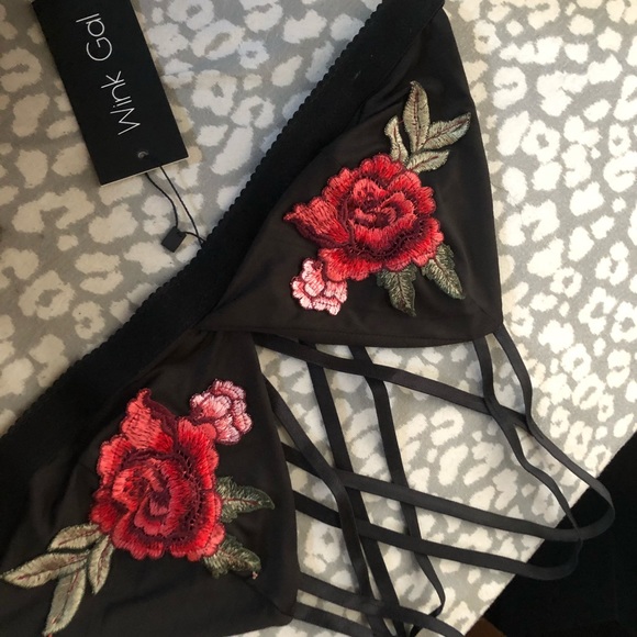 black flower bralette